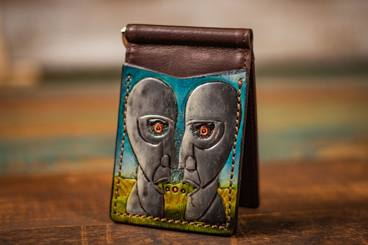 Division Bell - Floyd Themed - Money Clip - Tooled Leather Minimalist Wallet - Lotus Leather