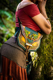 Elven Mystic Forest - Hand Tooled Leather Expandable Belt Bag - Lotus Leather