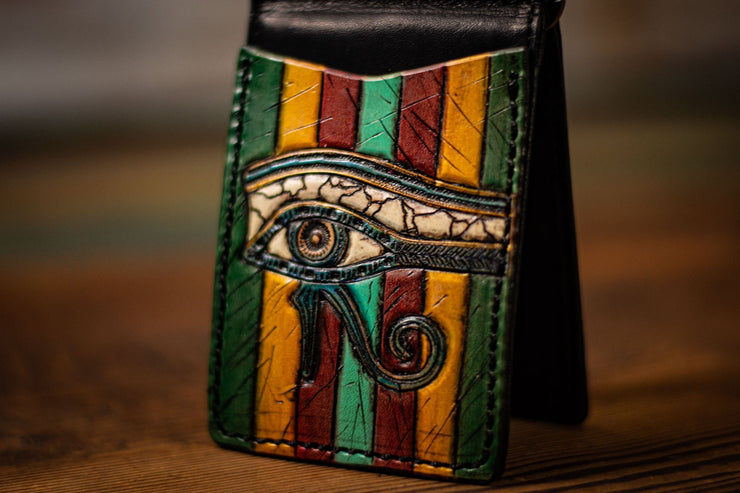 Eye Of Horus - Money Clip - Tooled Leather Minimalist Wallet - Lotus Leather