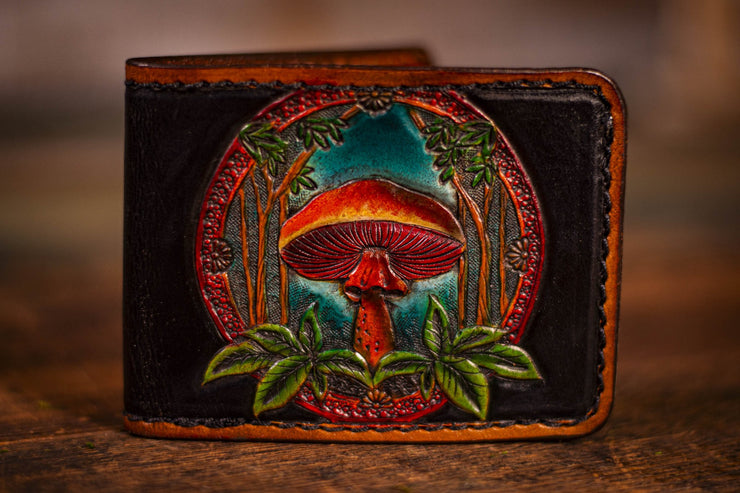 Fantasy Mushroom Forest Bifold Wallet: A Dreamlike Woodland Design - Lotus Leather