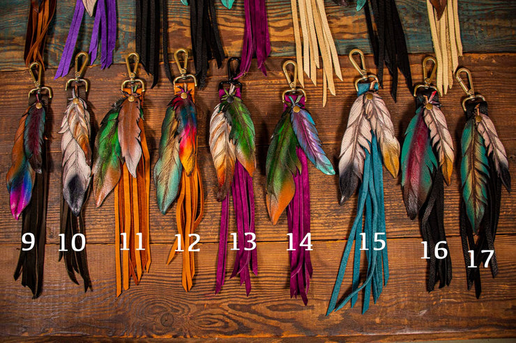 Feathers and Leather Fringe - Bag Charms - Lotus Leather