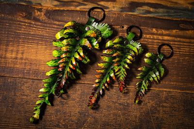 Fern - Green and Red - Multiple Sizes - Leather Keychain - Lotus Leather