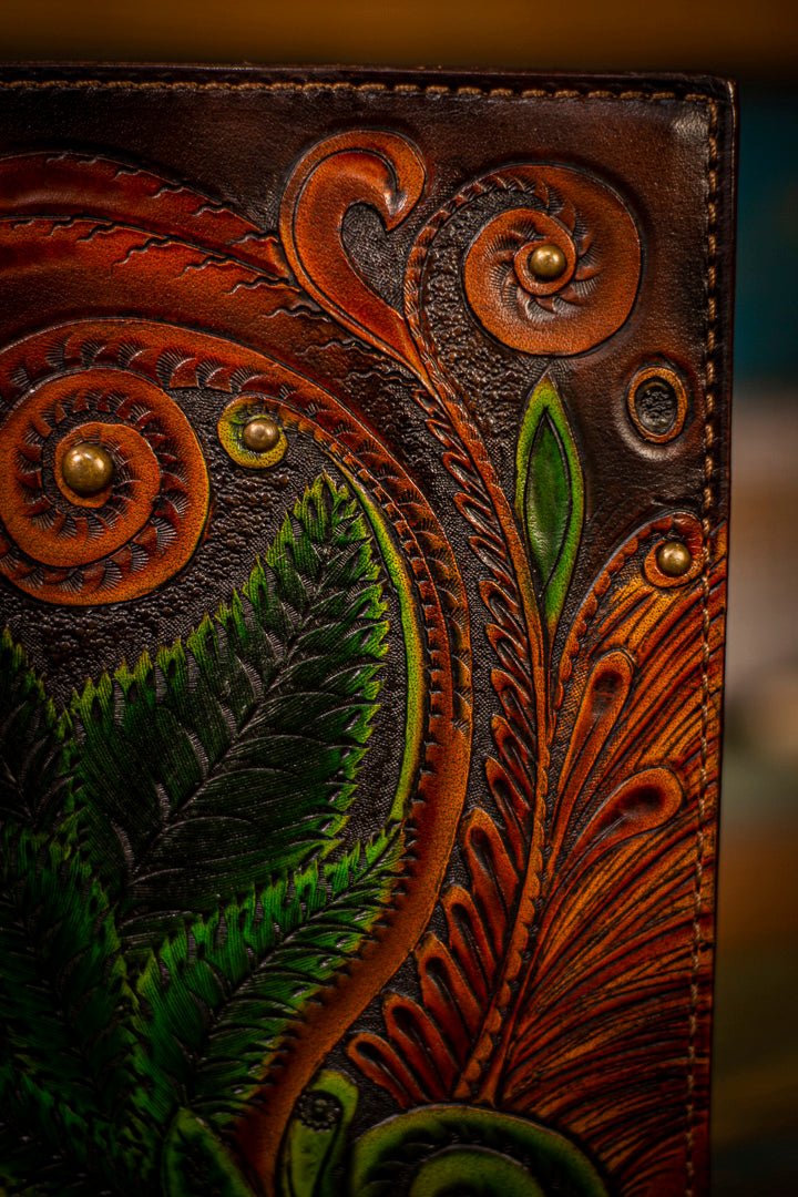 Fern Themed - Original Artwork - Hand Carved Leather Journal - Customs are Available! - Lotus Leather