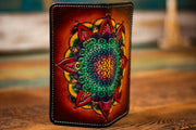 Flower of Life Mandala - Rainbow - Tooled Long Leather Wallet - Lotus Leather