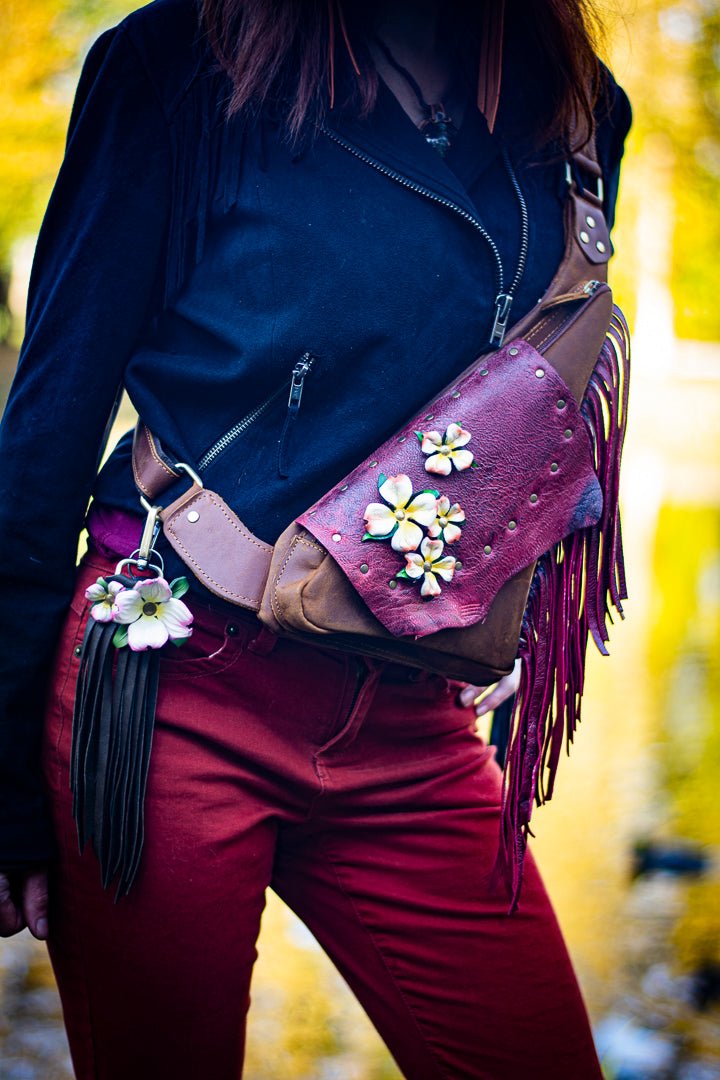 Fringy Dogwood Flower - Bag Charm or Keychain - Lotus Leather
