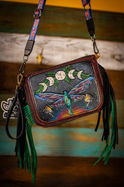 Fringy Dragonfly - Built-In Wallet and Coin Pouch - Leather Clutch Bag - Lotus Leather
