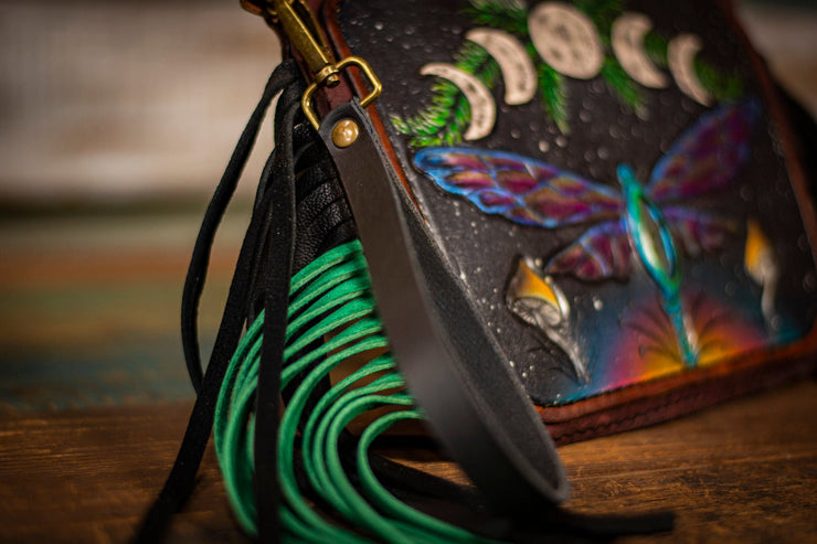 Fringy Dragonfly - Built-In Wallet and Coin Pouch - Leather Clutch Bag - Lotus Leather