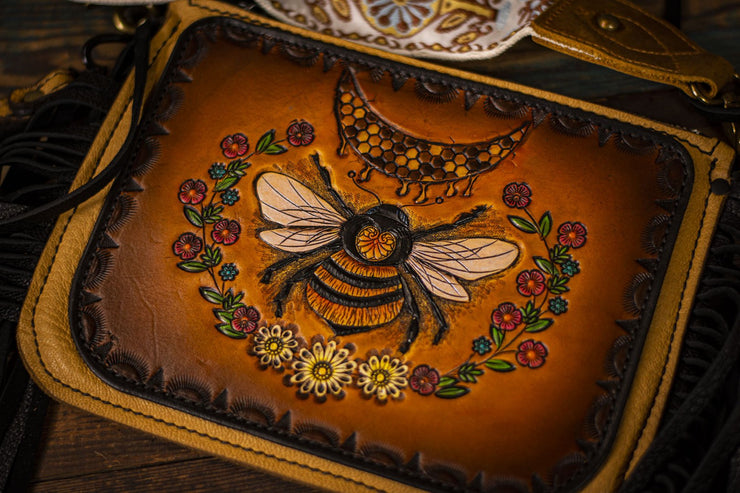 Fringy Honeybee - Built-In Wallet and Coin Pouch - Leather Clutch Bag - Lotus Leather