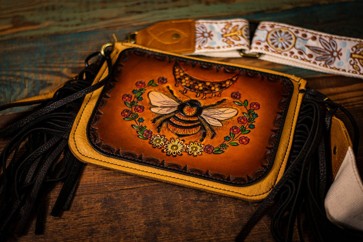 Fringy Honeybee - Built-In Wallet and Coin Pouch - Leather Clutch Bag - Lotus Leather
