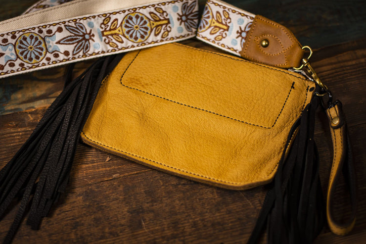 Fringy Honeybee - Built-In Wallet and Coin Pouch - Leather Clutch Bag - Lotus Leather