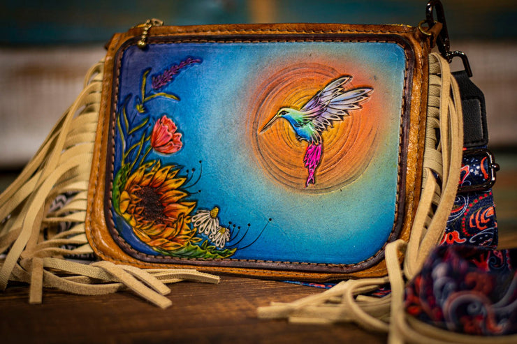 Fringy Hummingbird - Built-In Wallet and Coin Pouch - Leather Clutch Bag - Lotus Leather