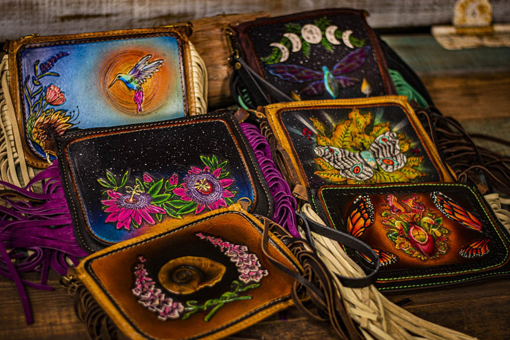 Fringy Hummingbird - Built-In Wallet and Coin Pouch - Leather Clutch Bag - Lotus Leather