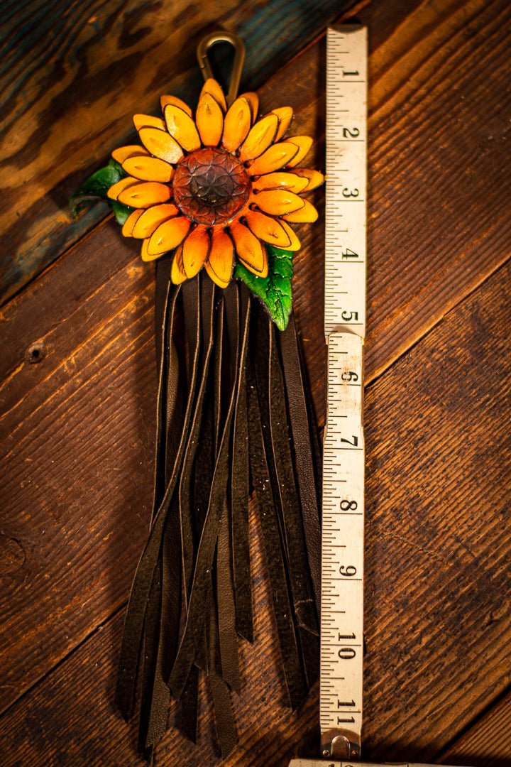 Fringy Sunflower - Bag Charm or Keychain - Lotus Leather