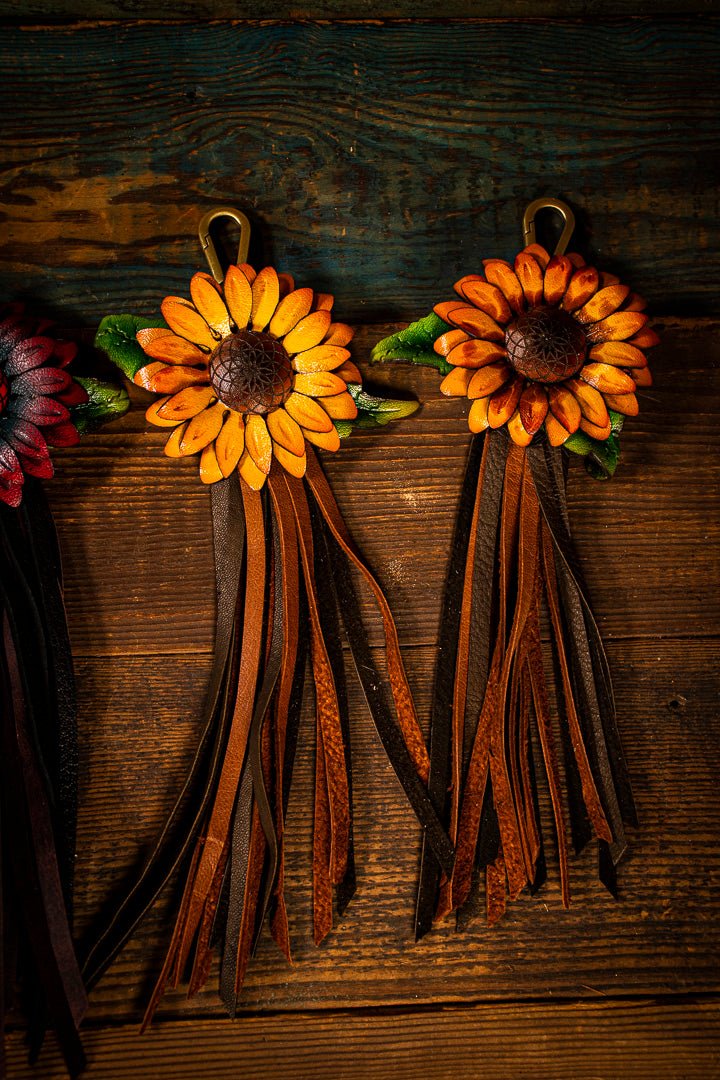 Fringy Sunflower - Bag Charm or Keychain - Lotus Leather