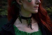 Green With Pink Fern - Leather Choker - Lotus Leather