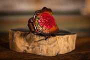 Hand Carved Leather Stash Cuff- Roses - Lotus Leather