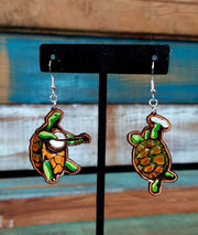 Hand Carved - Terrapin - Leather Earrings - Lotus Leather