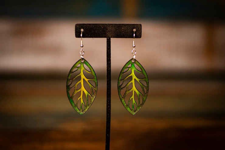 Hand Painted - Laser Cut Leaf - Multiple Colors Available - Earrings - Lotus Leather