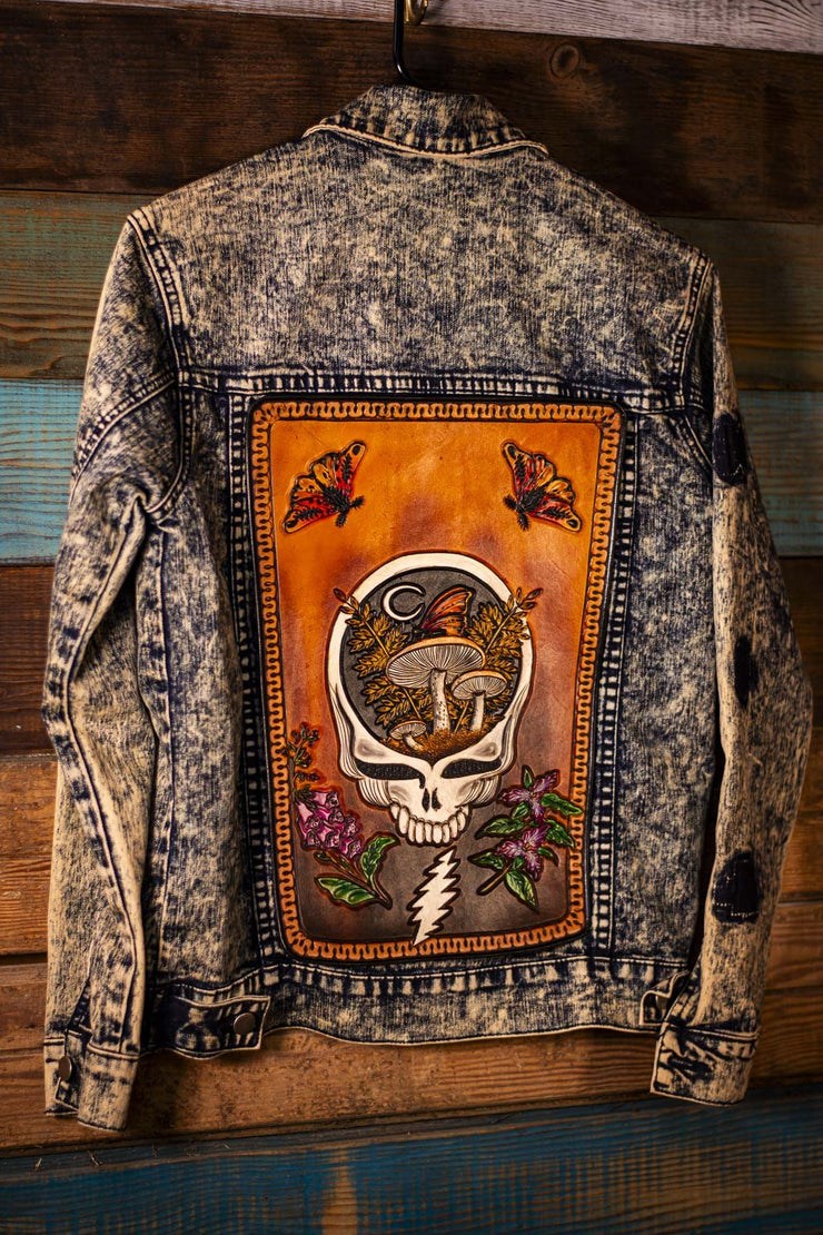 Hand Tooled Leather Jacket Patch Set- For The Nature-Loving Deadhead In You - Lotus Leather