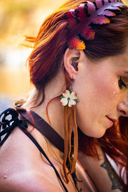 Handcrafted 3D Dogwood Flower Leather Earrings with Fringe - Lotus Leather