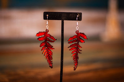 Handcrafted 3D Fern Leaf Leather Earrings- Fall Colors - Lotus Leather