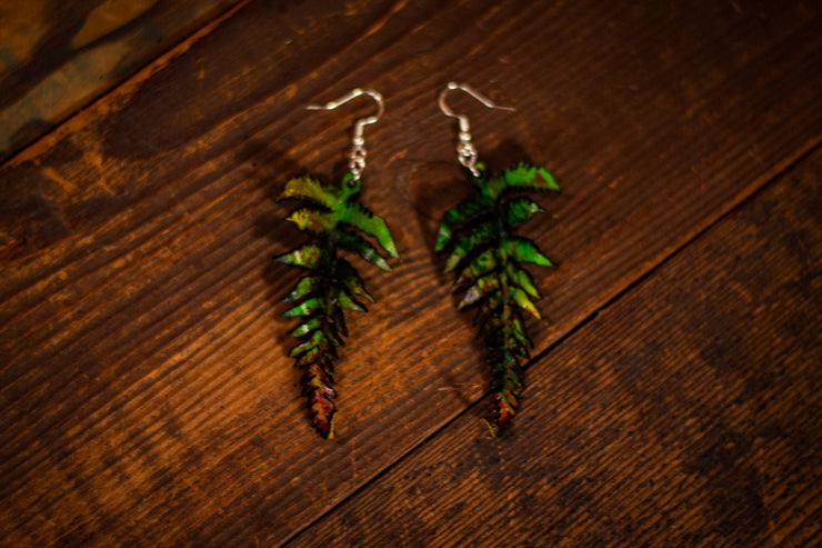 Handcrafted 3D Realistic Fern Leaf Leather Earrings - Lotus Leather
