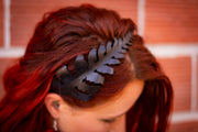 Handcrafted 3D Realistic Fern Leaf Leather Headband in Black - Lotus Leather
