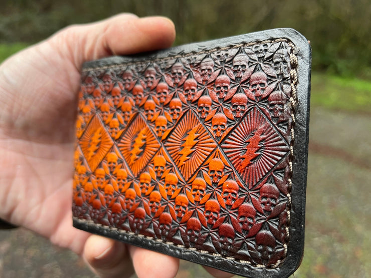 Handcrafted Dead- Themed Classic Rock Leather Wallet - Lotus Leather