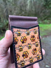 Handcrafted Honeycomb & Honeybee Money Clip - Nature-Inspired Design in Amber, Yellow & Black Tones - Lotus Leather