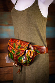 Handcrafted Leather Fanny Pack - Fern & Leaf Design for Festivals - Lotus Leather