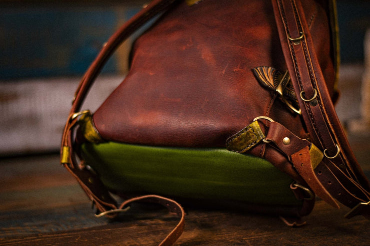 Handcrafted Woodland Leather Backpack - Customizable with Modular Detachable Pockets - Lotus Leather