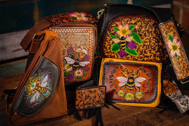 Honeybee - Tooled Leather Handbag - Lotus Leather