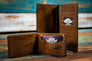 Roses - Distressed Wood Pattern - Tooled Leather Wallet