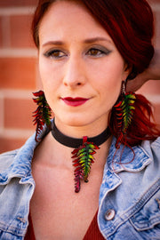 Large Double Fern Leather Earrings- Fall Tones - Lotus Leather