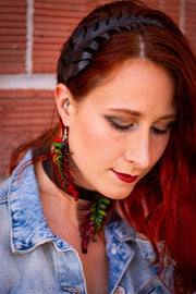 Large Double Fern Leather Earrings- Fall Tones - Lotus Leather