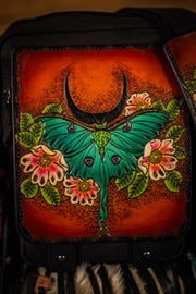 Luna Moth - Leather Feathered - Tooled Leather Crossbody Purse - Lotus Leather