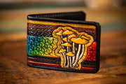 Magic Mushroom and Molecules - Tooled Leather Wallet - Lotus Leather