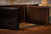 Magic Mushroom and Moonlit Mountains - Tooled Leather Wallet - Lotus Leather