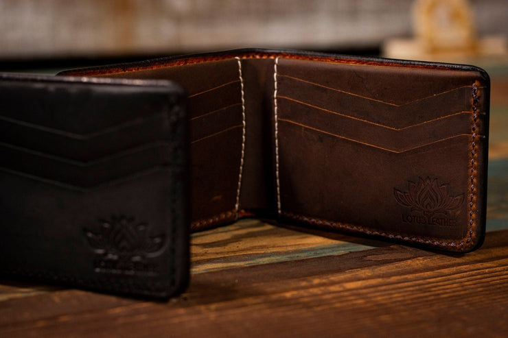Magic Mushroom and Moonlit Mountains - Tooled Leather Wallet - Lotus Leather