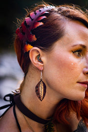 Mahogany and Bronze Layered Leaf Earrings - Unique and Light - Lotus Leather