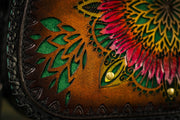 Mandala Sunflower - Choice of Fern or Feather Bag Charm - Tooled Leather Handbag - Lotus Leather