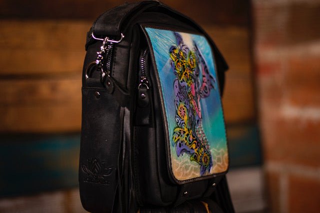 Mermaid - Inlaid Labradorite - Tooled Leather Crossbody Bag - Lotus Leather