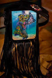 Mermaid - Inlaid Labradorite - Tooled Leather Crossbody Bag - Lotus Leather