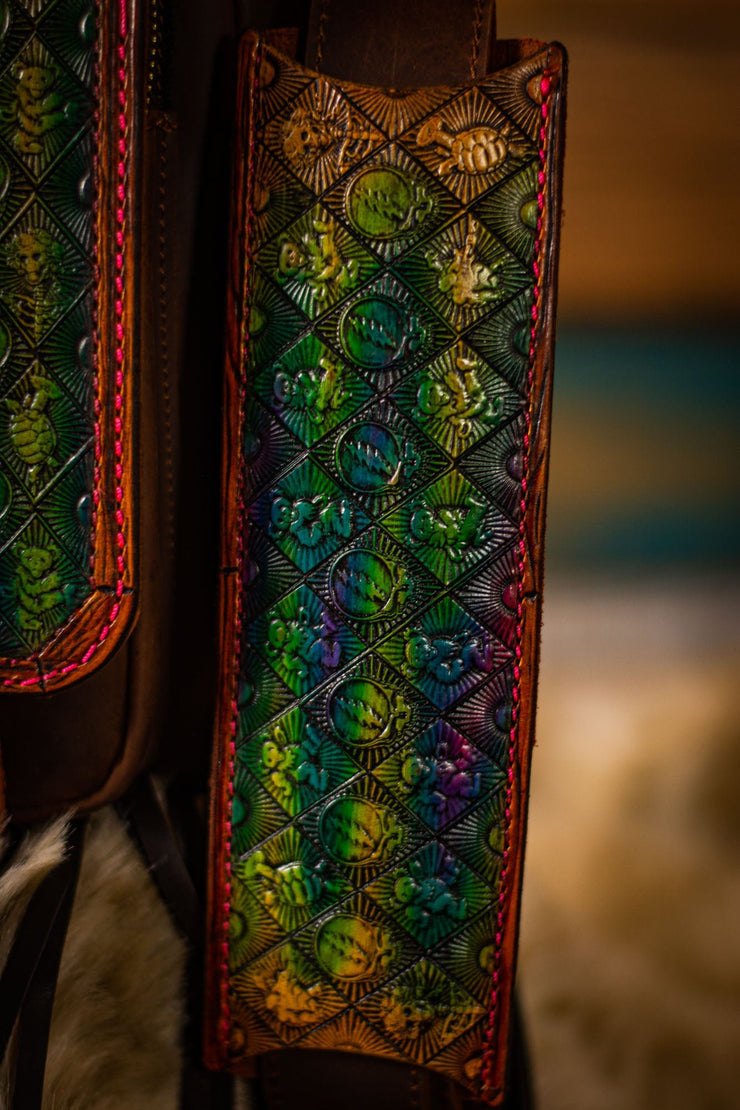 Multicolor - Dead Themed - Tooled Leather Crossbody Bag - Lotus Leather