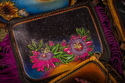Passion Flowers In Space - Built-In Wallet & Coin Pouch - Tooled Leather Clutch - Lotus Leather
