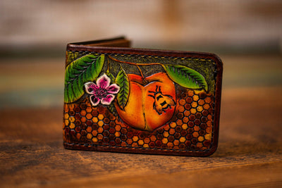 Peachy Honeybee - Tooled Leather Wallet - Lotus Leather