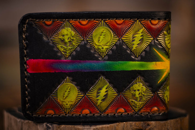 PHOTOS- Handcrafted Rainbow Burst Leather Wallet with Stealie, Terrapins, Dancing Bears, & Bertha Skeleton - Lotus Leather