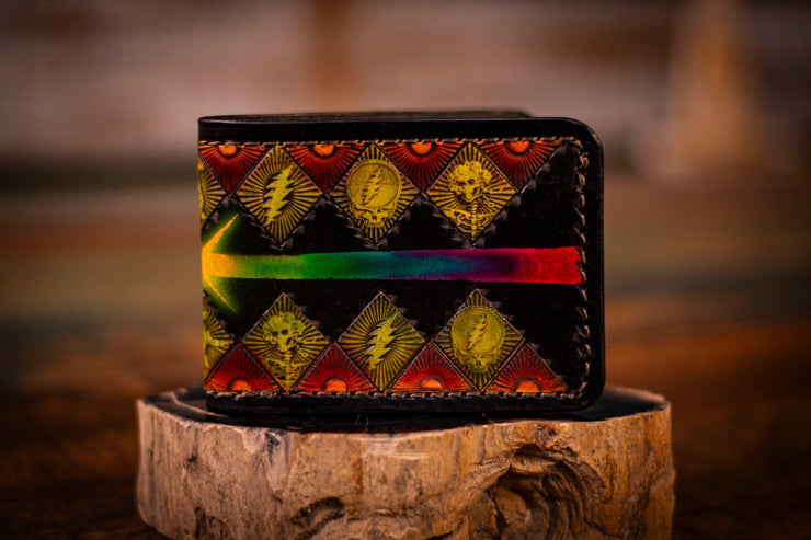 PHOTOS- Handcrafted Rainbow Burst Leather Wallet with Stealie, Terrapins, Dancing Bears, & Bertha Skeleton - Lotus Leather