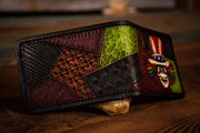 Psyche Sam Rainbow Dead Themed Patchwork Men's Hand Tooled Leather Wallet - Lotus Leather