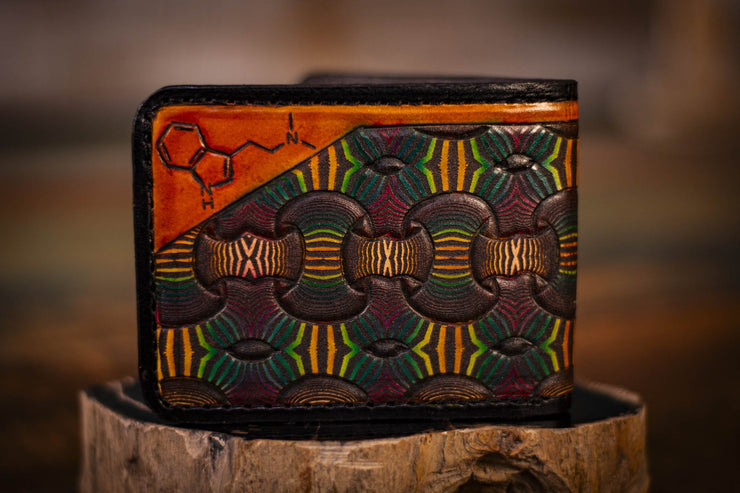 Psychedelic Melting Stealie Wallet - Brown Fade Leather for Deadhead Fans - Lotus Leather